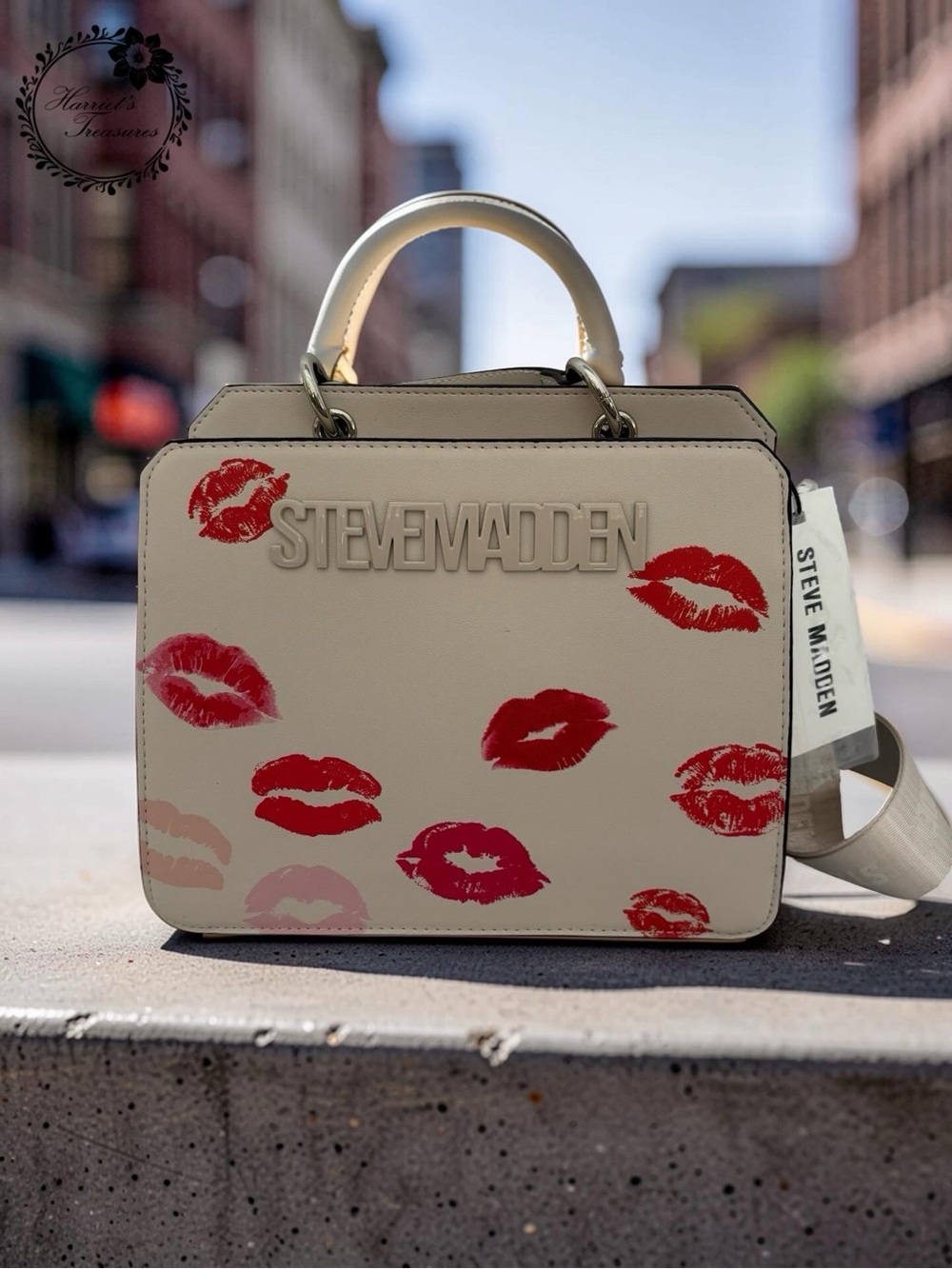Steve Madden Cream Satchel with Red & Pink Kiss Prints